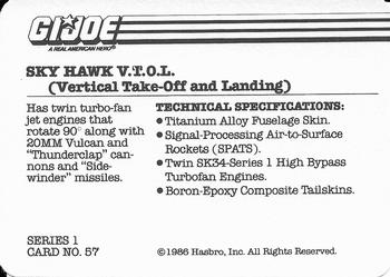1986 Hasbro G.I. Joe Action Cards #57 Sky Hawk V.T.O.L. Back