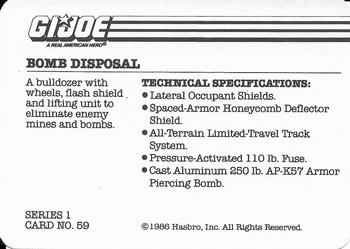 1986 Hasbro G.I. Joe Action Cards #59 Bomb Disposal Back