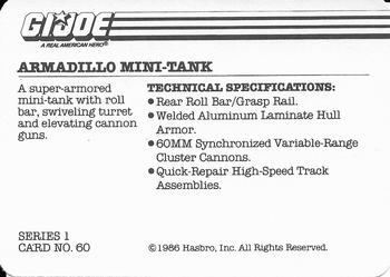 1986 Hasbro G.I. Joe Action Cards #60 Armadillo Mini-Tank Back
