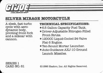 1986 Hasbro G.I. Joe Action Cards #61 Silver Mirage Motorcycle Back