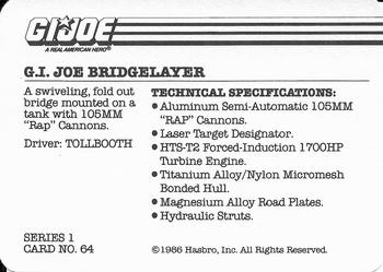 1986 Hasbro G.I. Joe Action Cards #64 G.I. Joe Bridgelayer Back