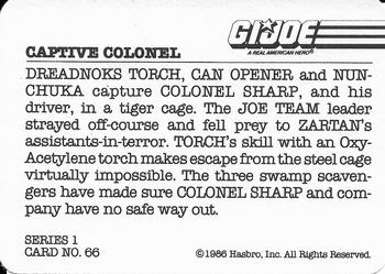 1986 Hasbro G.I. Joe Action Cards #66 Captive Colonel Back