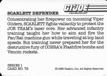 1986 Hasbro G.I. Joe Action Cards #72 Scarlett Defender Back