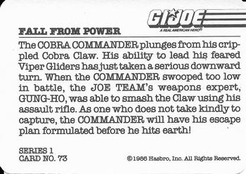 1986 Hasbro G.I. Joe Action Cards #73 Fall From Power Back