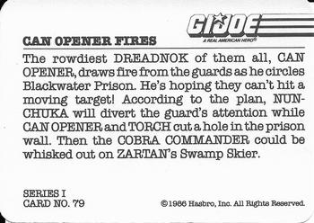 1986 Hasbro G.I. Joe Action Cards #79 Can Opener Fires Back