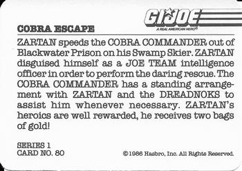 1986 Hasbro G.I. Joe Action Cards #80 Cobra Escape Back