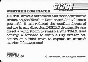 1986 Hasbro G.I. Joe Action Cards #86 Weather Dominator Back