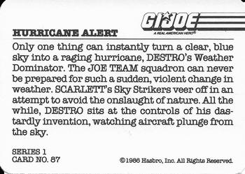 1986 Hasbro G.I. Joe Action Cards #87 Hurricane Alert Back