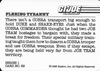 1986 Hasbro G.I. Joe Action Cards #89 Fleeing Tyranny Back