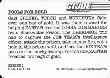 1986 Hasbro G.I. Joe Action Cards #92 Fools for Gold Back