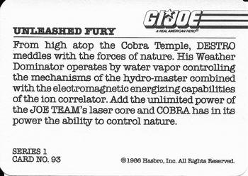 1986 Hasbro G.I. Joe Action Cards #93 Unleashed Fury Back