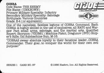 1986 Hasbro G.I. Joe Action Cards #97 Cobra Officer Back