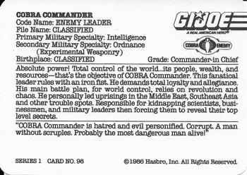 1986 Hasbro G.I. Joe Action Cards #98 Cobra Commander Back