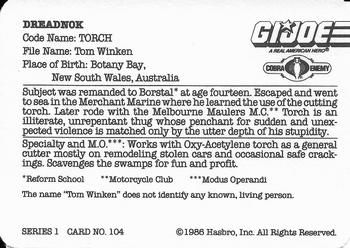 1986 Hasbro G.I. Joe Action Cards #104 Torch Back