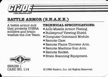 1986 Hasbro G.I. Joe Action Cards #114 S.N.A.K.E. Back