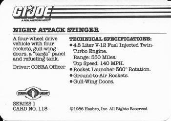 1986 Hasbro G.I. Joe Action Cards #118 Stinger Back