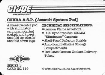 1986 Hasbro G.I. Joe Action Cards #119 Cobra A.S.P. Back