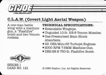 1986 Hasbro G.I. Joe Action Cards #121 C.L.A.W. Back
