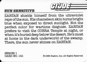 1986 Hasbro G.I. Joe Action Cards #141 Sun Sensitive Back