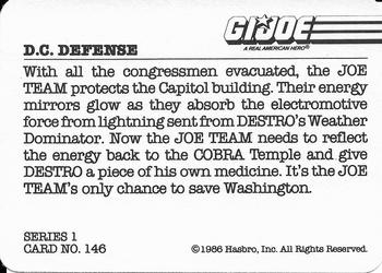 1986 Hasbro G.I. Joe Action Cards #146 D.C. Defense Back