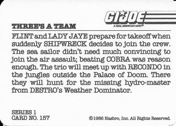 1986 Hasbro G.I. Joe Action Cards #157 Three's a Team Back