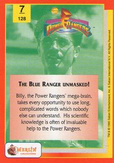 1995 Merlin Power Rangers #7 The Blue Ranger unmasked! Back