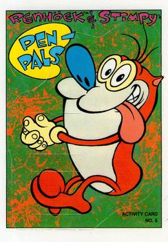 1993 Topps Nicktoons - Activity Cards #5 Ren Hoek & Stimpy's Pen-Pals (Stimpy) Front