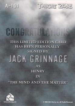 2009 Rittenhouse The Complete Twilight Zone (50th Anniversary) - Autographs #A-101 Jack Grinnage Back