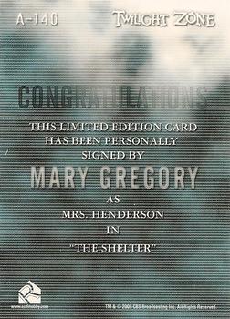 2009 Rittenhouse The Complete Twilight Zone (50th Anniversary) - Autographs #A-140 Mary Gregory Back