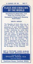 1967 Brooke Bond Flags and Emblems of the World #41 South Africa Back