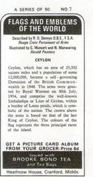 1973 Brooke Bond Flags and Emblems of the World #7 Ceylon Back