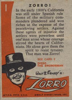 1958 Topps Zorro #1 Zorro! Back