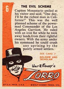 1958 Topps Zorro #6 The Evil Scheme Back