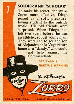 1958 Topps Zorro #7 Soldier and Scholar Back