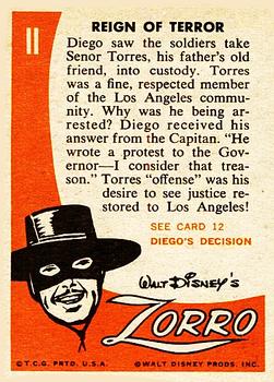 1958 Topps Zorro #11 Reign of Terror Back