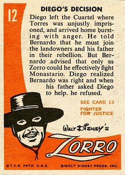 1958 Topps Zorro #12 Diego's Decision Back