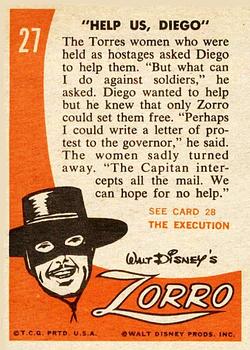 1958 Topps Zorro #27 Help Us, Diego! Back