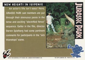 1993 Topps Jurassic Park #74 New Heights in Suspense Back