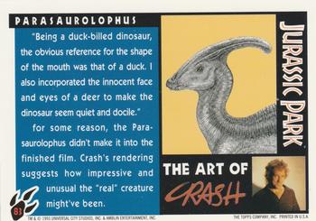 1993 Topps Jurassic Park #83 Parasaurolophus Back