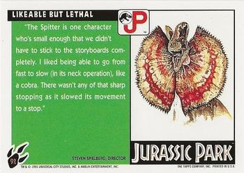 1993 Topps Jurassic Park #92 Likeable But Lethal Back