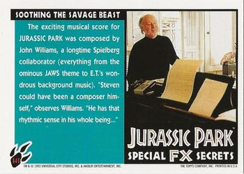 1993 Topps Jurassic Park #141 Soothing the Savage Beast Back