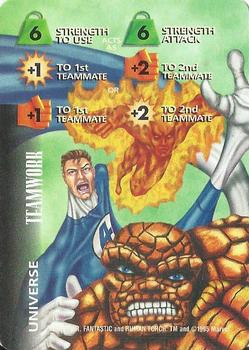 1997 Fleer Spider-Man - Marvel OverPower Universe #NNO Thing / Mr. Fantastic / Human Torch - Teamwork (Str 6 to use) Front