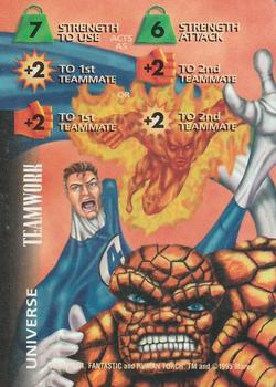 1997 Fleer Spider-Man - Marvel OverPower Universe #NNO Thing / Mr. Fantastic / Human Torch - Teamwork (Str 7 to use) Front