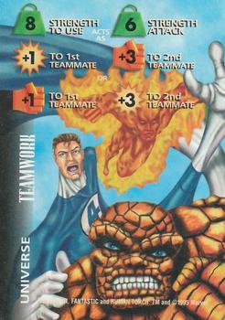 1997 Fleer Spider-Man - Marvel OverPower Universe #NNO Thing / Mr. Fantastic / Human Torch - Teamwork (Str 8 to use) Front