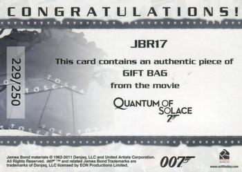 2011 Rittenhouse James Bond Mission Logs - Relics #JBR17 Gift Bag Back