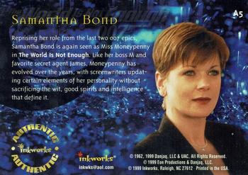 1999 Inkworks James Bond The World Is Not Enough - Autographs #A5 Samantha Bond as Miss Moneypenny Back