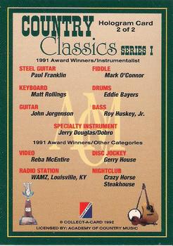 1992 Collect-A-Card Country Classics - Holograms #2 1991 Award Winners/Instrumentalist Back