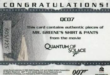 2009 Rittenhouse James Bond Archives - Relics #QC07 Mr. Greene Back