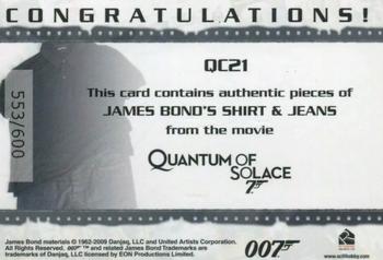 2009 Rittenhouse James Bond Archives - Relics #QC21 James Bond Back