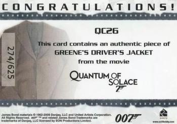 2009 Rittenhouse James Bond Archives - Relics #QC26 Mr. Greene Back